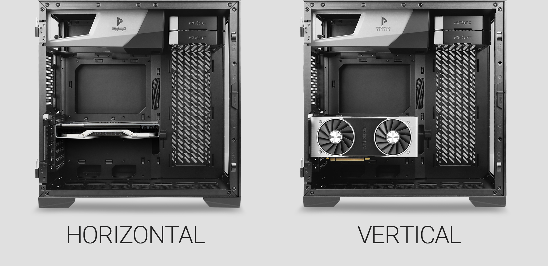 Antec Performance Series P120 Crystal E-ATX Mid-Tower Case HORIZONTAL and VERTICAL comparison chart